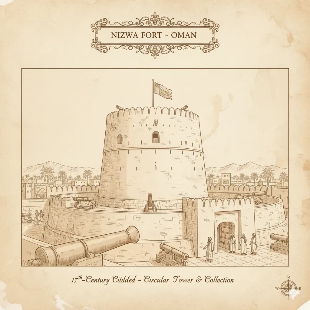 Historic Nizwa Fort with circular tower